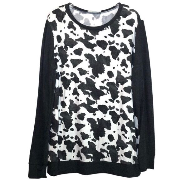 NEW Animal Print Knit Top in Dark Grey Heather/White Women’s Large - Picture 2 of 7